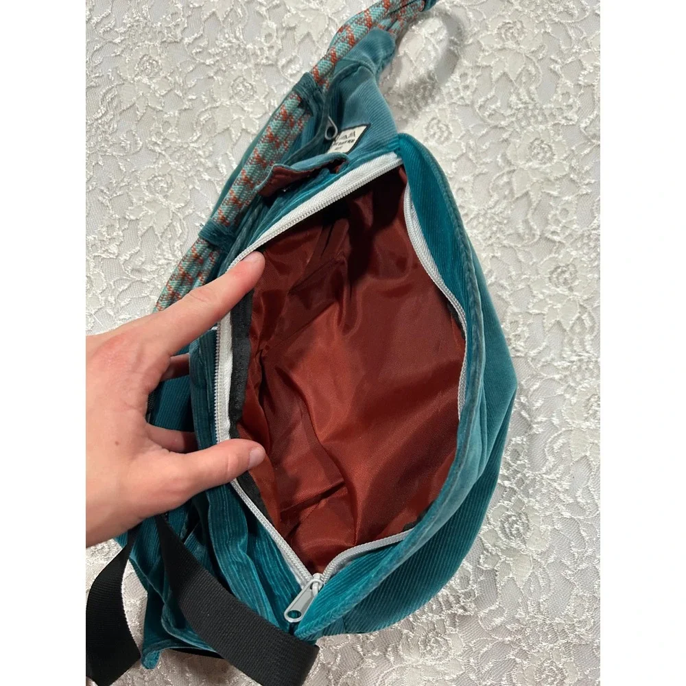 KAVU Teal Corduroy Sling Rope Crossbody Backpack Hiking Gorpcore Utility